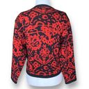 Vintage Jaeger London Cardigan Sweater Bright Red Abstract Pattern Crewneck Black Photo 1