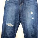 Uniqlo Dark Wash High Rise Distressed Boyfriend Straight Leg Jeans Photo 3