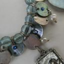 Cookie Lee  Toggle Charm Bracelet Beaded Blue Silver Tone Coin Angel Faith Shell Photo 4