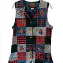 VINTAGE Vermont Teddy Bear TEDDY BEAR VEST Tartan Patchwork Plaid Medium Red Photo 0