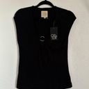 Chaser NEW  Revolve Cut-out V-Neck Short Sleeve Black Ribbed Cotton Blouse Photo 1