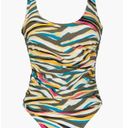 DKNY  Animal Print Multi Mesh Side-Stripe Ruched One-Piece Swimsuit Size 10 NWT Photo 5