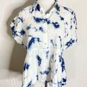 Rachel Zoe  White Blue Tie Dye Linen Short Sleeve Top Small NWT Peplum Photo 0