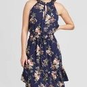 Xhilaration NWOT Navy Blue Floral Tie Neck Sleeveless Dress Photo 0