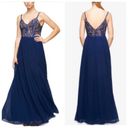 Fame and Partners  Navy Grosgrain Piped Lace Bodice Evening Gown Women’s Size 14 Photo 1