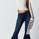 Free People We The Free Crvy Last Dance Crop Flare Raw Hem Pull On Dark Wash Jeans 28 Photo 0