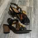 Isabel Marant  Black Brown Yellow Orange Tassel Chunky Heel Sandals Leather Sz 8 Photo 0