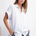 Madewell Linen White Short Sleeve Button Up Top Photo 4