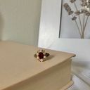 Vintage “Edvarda” Avon Ruby Pearl Gold Ring Victorian Gothic Edwardian Glam Jewelry Red Photo 4