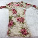 Kirra  Floral Mesh Lace Long Sleeve Top Womens Size S Cream Sheer Fitted Stretch Photo 4