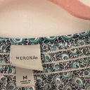 Merona  Flutter Sleeve Tie Neck Shirt Blouse Top Blue Green White Size Medium M Photo 1