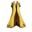 Frye Wedges  Yellow Leather Buckle Detail Peep Toe Wedges, Sz 8 Photo 6