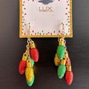 Lux NWT!  Fun Dangle Christmas Pierced Earrings Glitter Bulbs In Gold Red & Green Photo 4