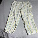 Coldwater Creek  Yellow Cream Blue Vertical Stripe 100% Linen Pull On Summer Pant Photo 0