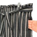 J.Jill  Pants Womens L Black Tan Stripe Linen Stretch Crop Wide Leg Paper Bag Tie Photo 4