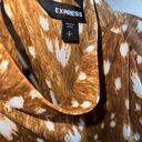 EXPRESS Small Camel Abstract Shirred Printed Mock Neck Balloon Sleeve Top Deer Photo 8