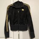 Victoria's Secret Victoria’s Secret Black Velour Gold Stripe Y2K Zip Up Track Jacket Size Small Photo 0