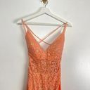 La Femme  Corset Waist Long Sequin-Lace Prom Dress in Peach Size US 8 Photo 4