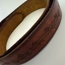 Vintage HAND TOOLED Leather WESTERN Belt XL Brown with Brass Rhinestone Buckle Photo 2