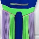 Three Floor Sz 4  High Time Royal Blue, Neon Green and Lavender Color Block Dress Photo 4