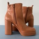 Gianni Bini Ah-Mazed Caramel Brown Leather Block Heel Platform Chelsea Boots Photo 4