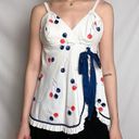 vintage 60s 70s white balloon print ruffle trim cami tank top Photo 9