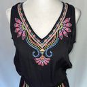 cupio New  Neon Embroidered Tie Back Romper V-Neck Sleeveless Black Multi Photo 4