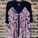 Style & Co  Black Floral 3/4 Sleeve Button Down Top Women's Size Medium Photo 0
