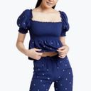 Hill House  Jeweled Jammie Top in Navy Blue Puff Sleeves Photo 1