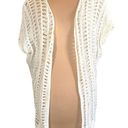 Ultra Flirt  Cardigan Crocheted Loose Knit Weave Off White Tonal Boho Size Medium Photo 0