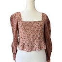 Sim & Sam  Pink Floral Smocked 3/4 Sleeve Cropped Top Women’s Size Medium Photo 0