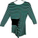 ECI  Green Black Striped 3/4 Sleeve Ruched Asymmetrical Pullover Stretch Top Sz M Photo 1