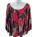 Anne Klein  silk top blouse geometric print flowy Large pleated red gray grey bla Photo 0