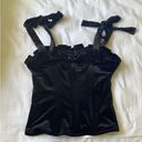 Missguided  Black Velvet Boned Lace Up Adjustable Strap Zip Up Corset sz 4 Small Photo 4