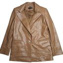 Alice + Olivia  Dunn Camel Tan Vegan Leather Single Button Boxy Blazer Jacket XS Photo 0