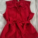 Denim & Co Vintage  Red Denim Vest Women Size 1x Retro Button Up Tie Pockets Photo 4