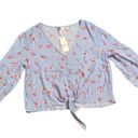 Alya NWT  by Francesca's Floral Tie-Front Romantic Fall Boho Crop Top, Blue, S Photo 0