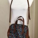 Fossil  Sydney Satchel Brown and Navy With Hearts Med Size Crossbody Satchel Bag Photo 3