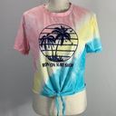 Ron Jon Surf Shop Tie Dye Pink Front Knot Crop Top Tee Size Medium Photo 0