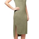 Jessica Simpson  T Shirt Dress Womens Sz XL Green Slub Brees Cap Sleeve Slit Midi Photo 2