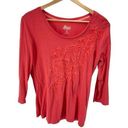 Krass&co G.H Bass & . Women’s Cotton Textured Flower 3/4 Sleeve Top Pink Size Medium Photo 0