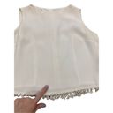 Vintage 80s 90s White Silk? High Neck Top Beaded Open Weave Hem Women Medium Photo 4