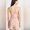 Saylor 100% Linen Romper SMALL Pink Square Neck Ruffle Tie Waist Feminine Woven Photo 1