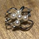 Sterling Silver Floral Cluster Saltwater Cultured White Pearls  Brooch Photo 1