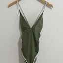 Aerie  Green Flower Cutout Open Back High Cut One Piece Swimsuit M Photo 2