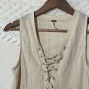 Poof  Ribbed Lace Up Tank Top Beige Small Photo 1