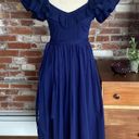 Hill House Navy Blue Ruffled Shoulders Midi Dress with Pockets Size XS Photo 0