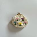 Vintage 50s 60s Sequin Coin Purse Framed Clutch Floral Beaded Satin Lining Cream Photo 3