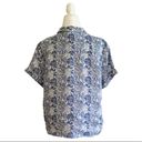 Nicole Miller  Top Blue White Coral Print Linen Short Sleeve Button Down Small Photo 4