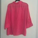 Blair  Pink 1/2 Sleeve Collared V Neck Button Down Blouse Semi Sheer Photo 5